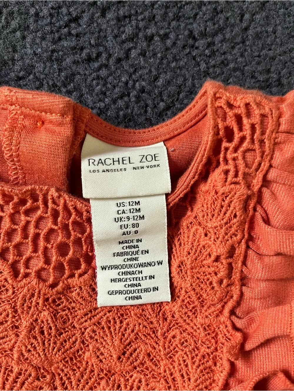 Rachel Zoe Burnt Orange Crochet Yoke Baby Dress